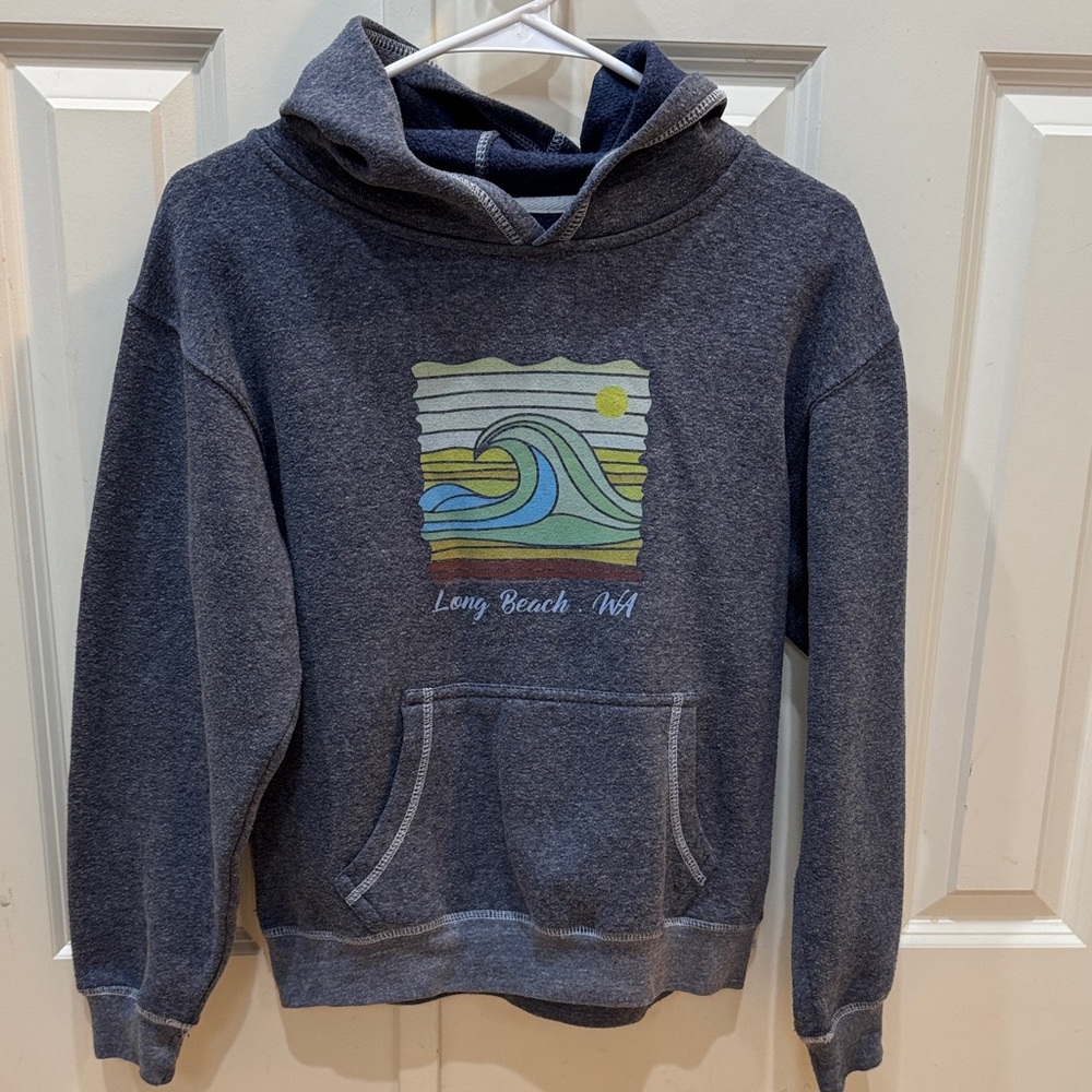 Navy Blue Wave Graphic Kids Hoodie